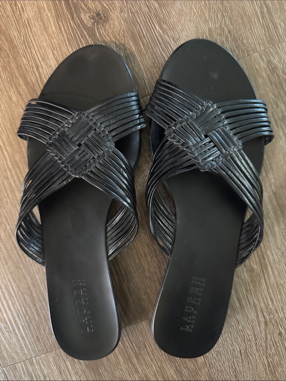 Lauren Ralph Lauren Black Woven Slide Sandals with Braided Straps
